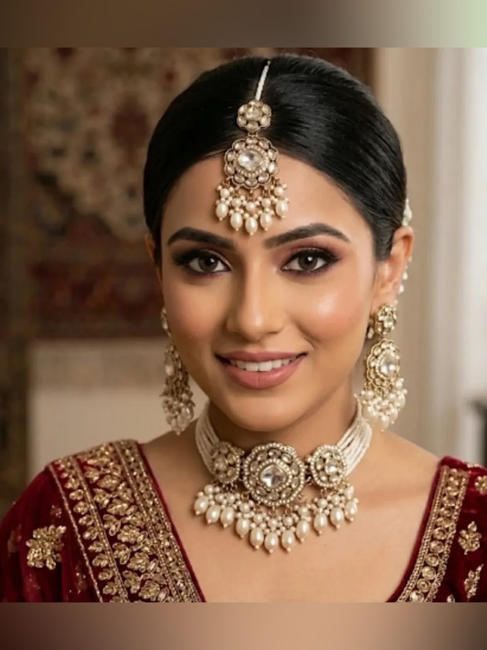 Traditional Gold-Tone Pearl Choker Necklace Set - Elegant Bridal Jewelry